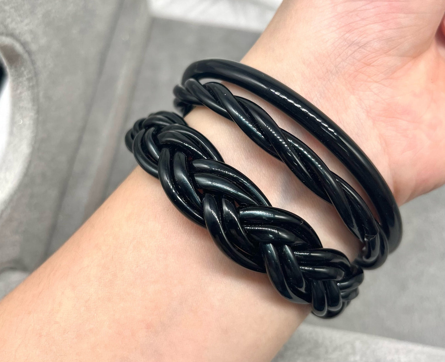 Simple Style Solid Color Plastic Braid Jelly Bangle Set