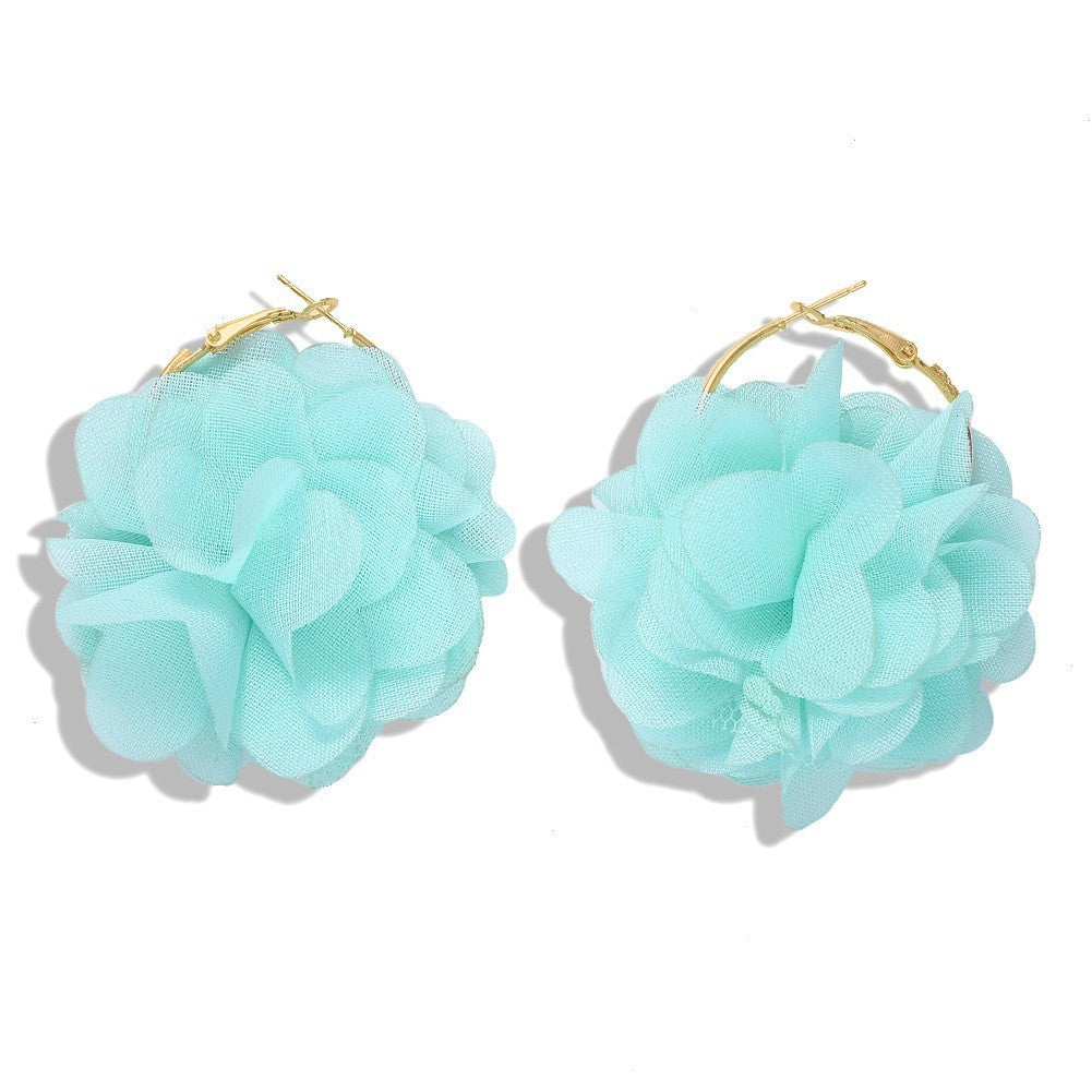 Elegant Fabric Flower Multi-layer 3D Earrings - Vintage Chic Korean Hoops