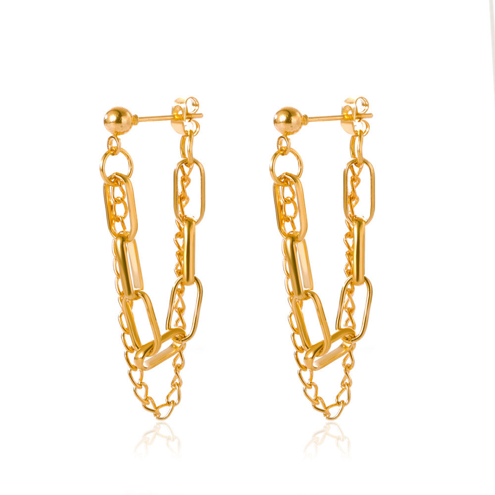 Fashion Geometric Tassel Chain Earrings - Vintage Design Metal Drop Earrings for Women