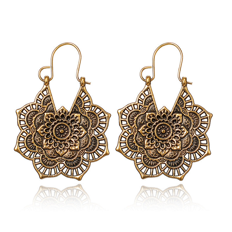 Vintage Bohemian Metal Filigree Flower Earrings NHDP145199