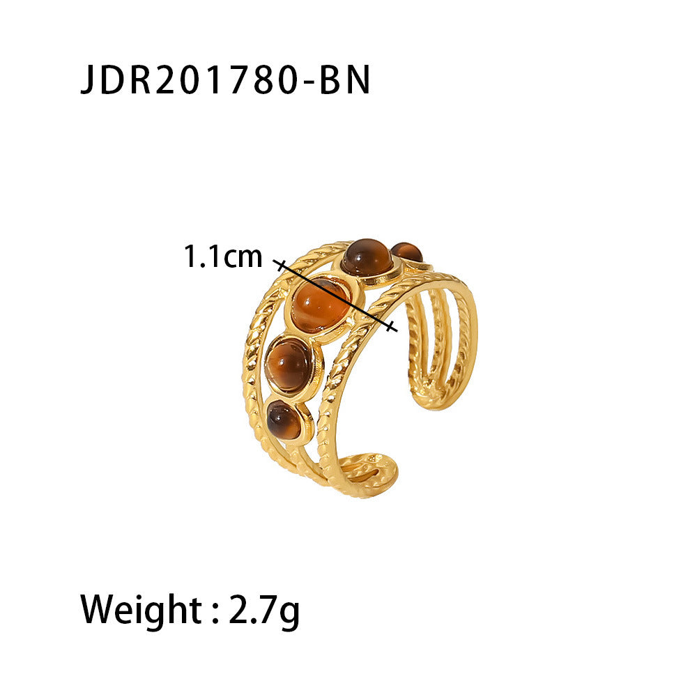 Vintage Geometric Stainless Steel Gemstone Adjustable Ring
