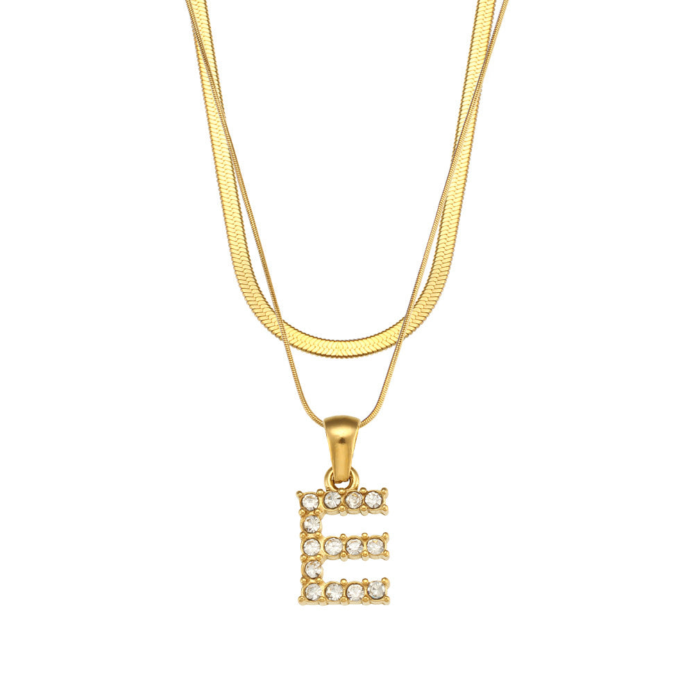 18K Gold Plated Double-Layer Zircon Letter Stainless Steel Necklace