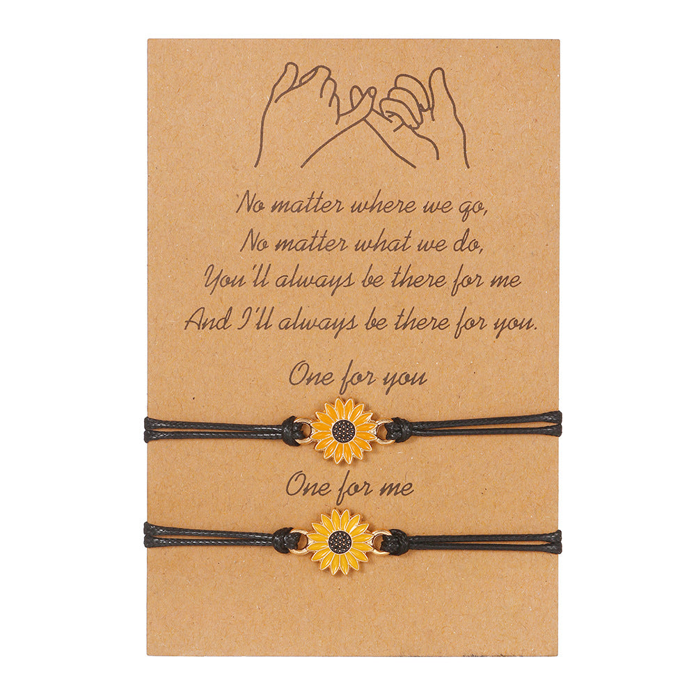 Sunflower Daisy Alloy Oil Drop Woven Friendship Bracelet for Women
