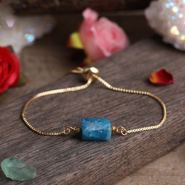 Simple Irregular Agate Prism Stone Metal Chain Adjustable Bracelet for Women
