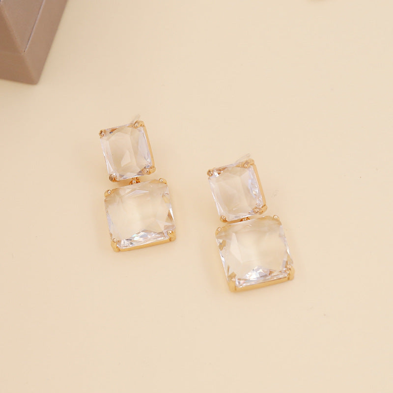 Fashion Macaron Square Crystal Drop Earrings