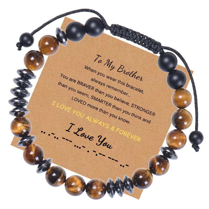 Geometric Natural Stone Tiger Eye Morse Code Bracelet for Men