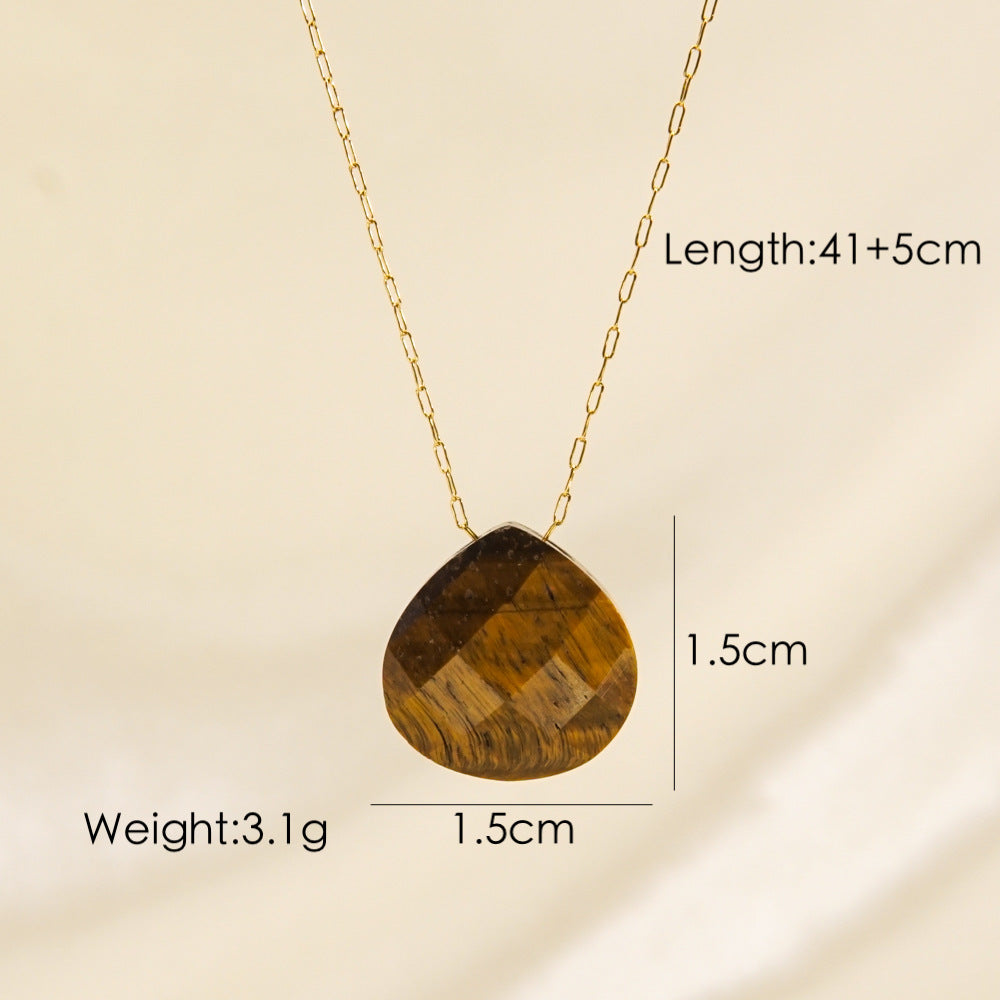 Classic Water Droplet Natural Stone Stainless Steel Pendant Necklace