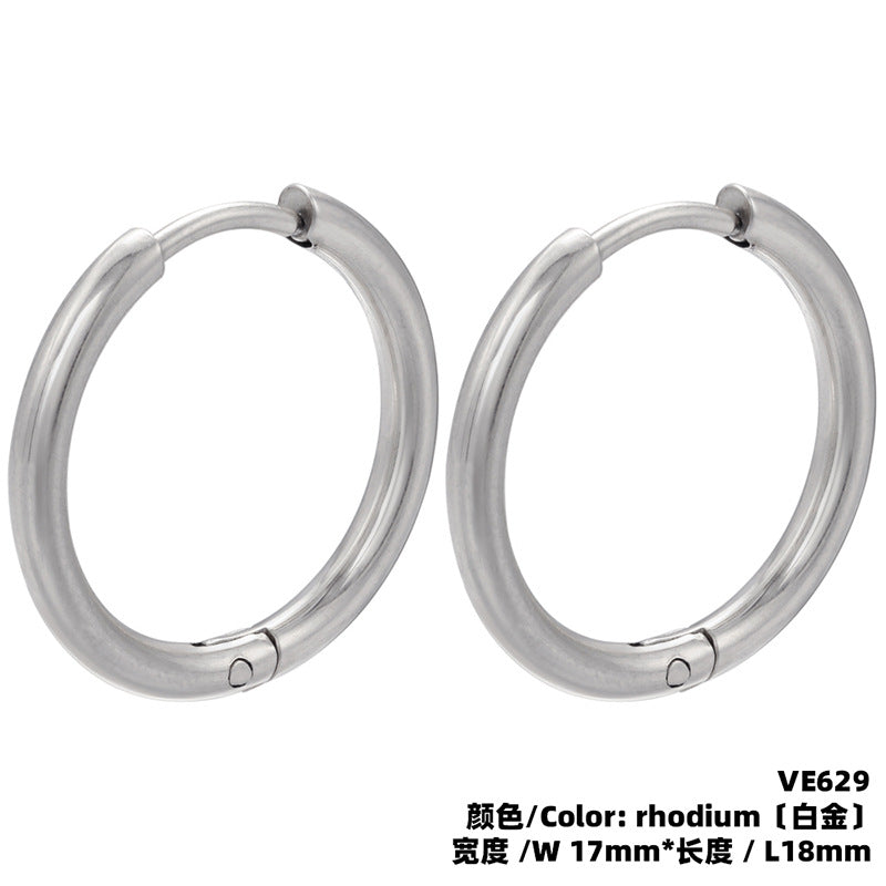 Fashion Solid Color Stainless Steel Hoop Earrings with Bead Accent