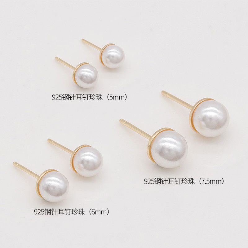 Stainless Steel Simple Pearl Stud Earrings with Hypoallergenic S925 Silver Post