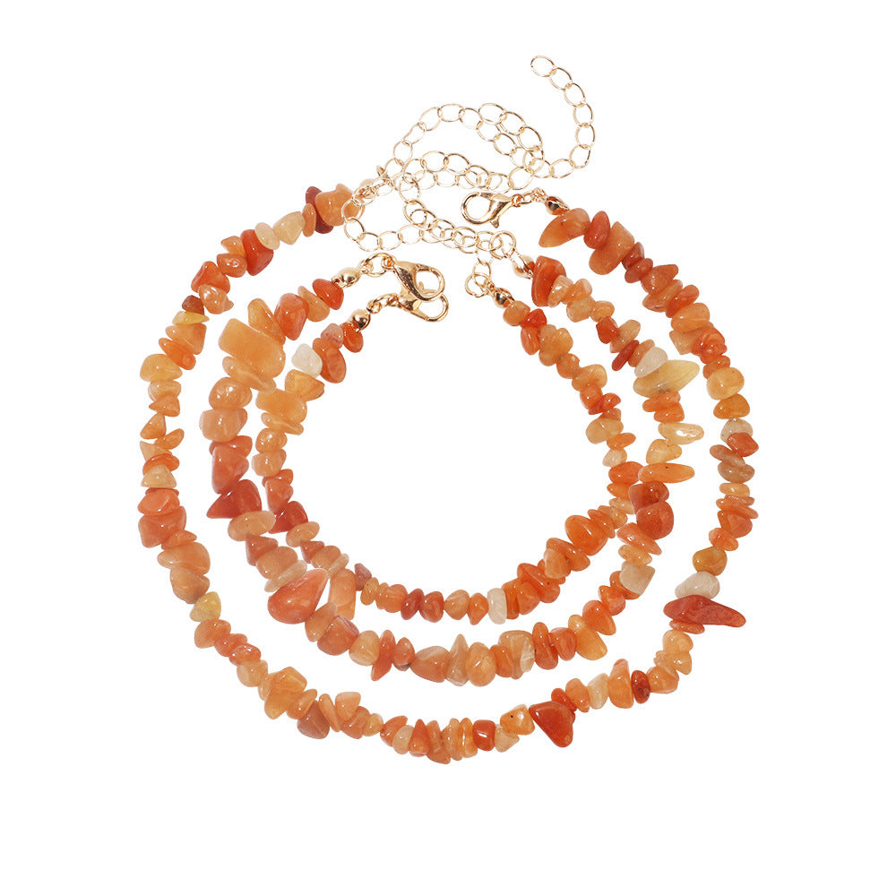 Simple Style Natural Stone Jewelry Set - Bracelet, Anklet, Necklace