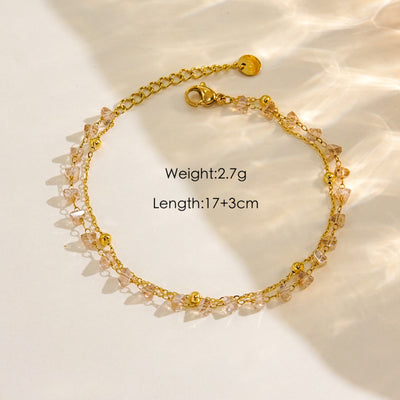 Modern Geometric Flower 14K Gold Plated Stainless Steel Bracelet with Natural Stone, Freshwater Pearl, Shell, and Zircon Elements