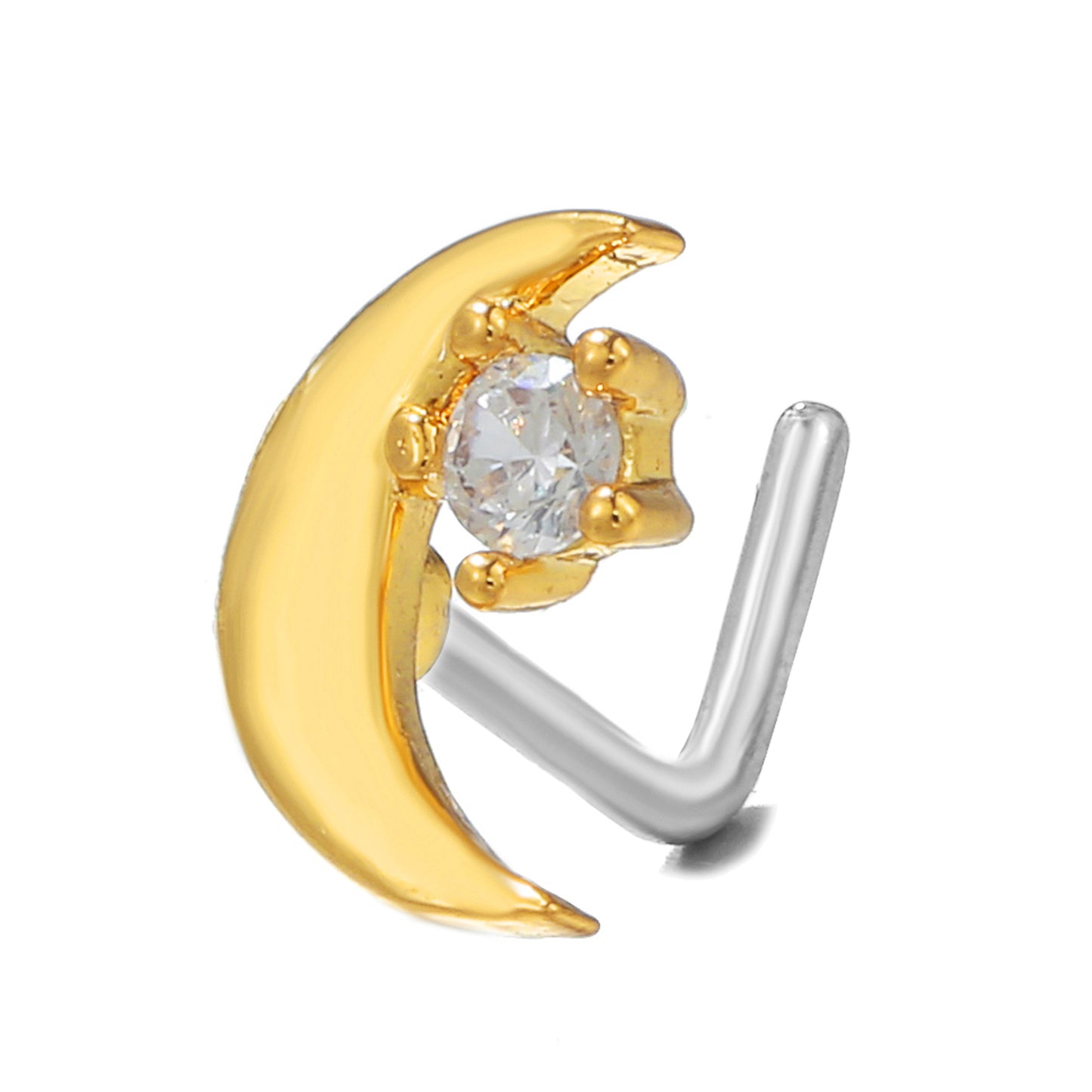 Fashion Animal Palm Brass Inlay Zircon Nose Studs with 20g Stainless Steel L Bar Piercing Jewelry