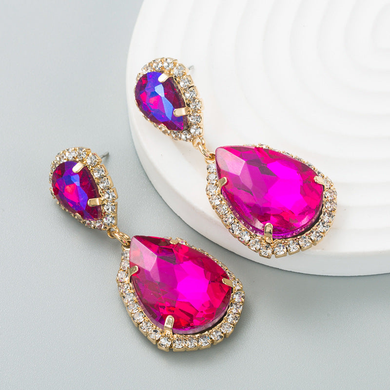 Fashion Multi-color Teardrop Retro Diamond Alloy Earrings