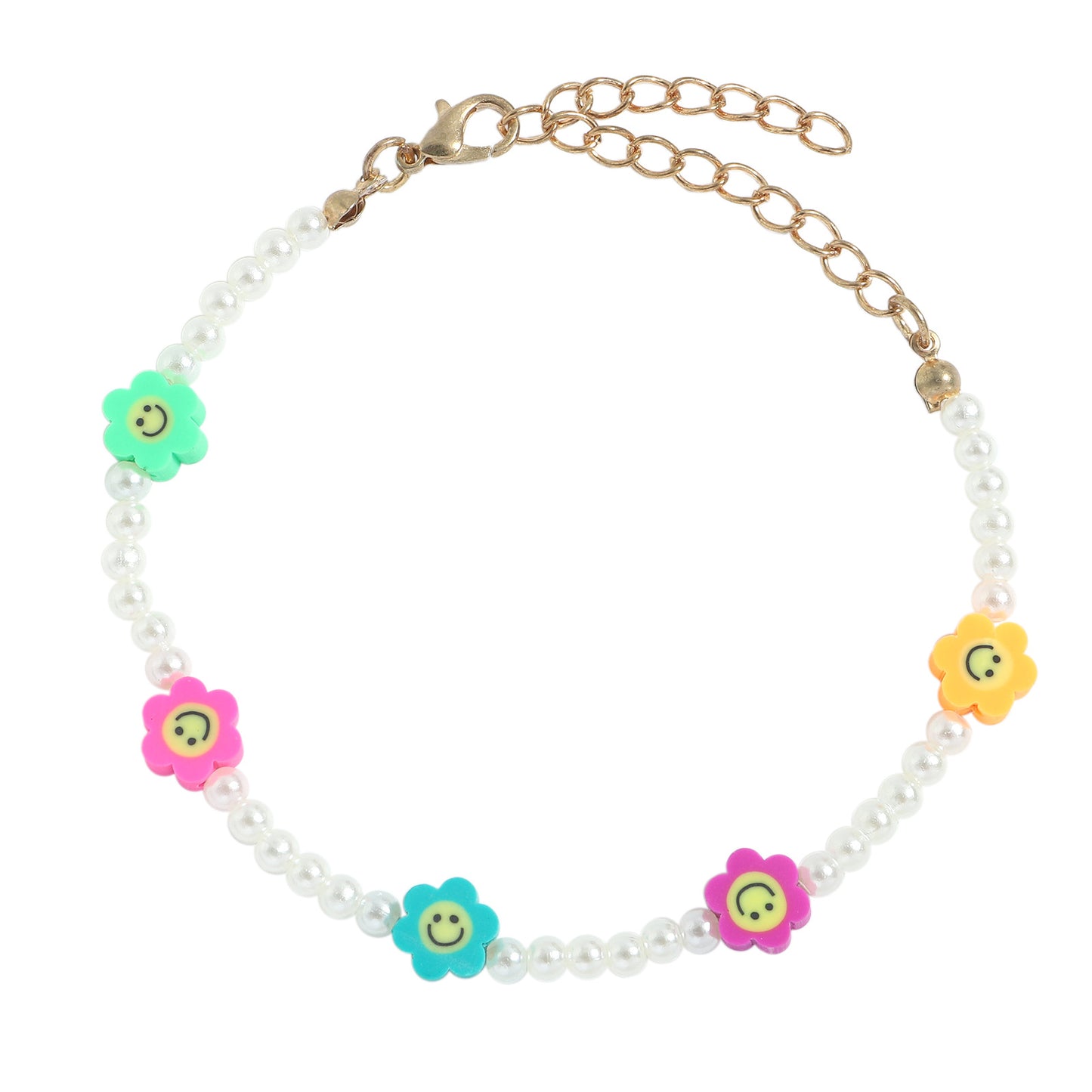 Fashion Fruit Miyuki Beads Acrylic Pearl Necklace and Handmade Clay Smiley Bracelet Set for Women and Children