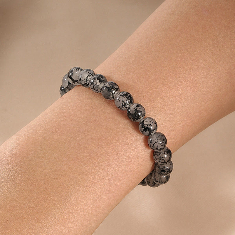 Natural Volcanic Stone Crown Beaded Yoga Bracelet