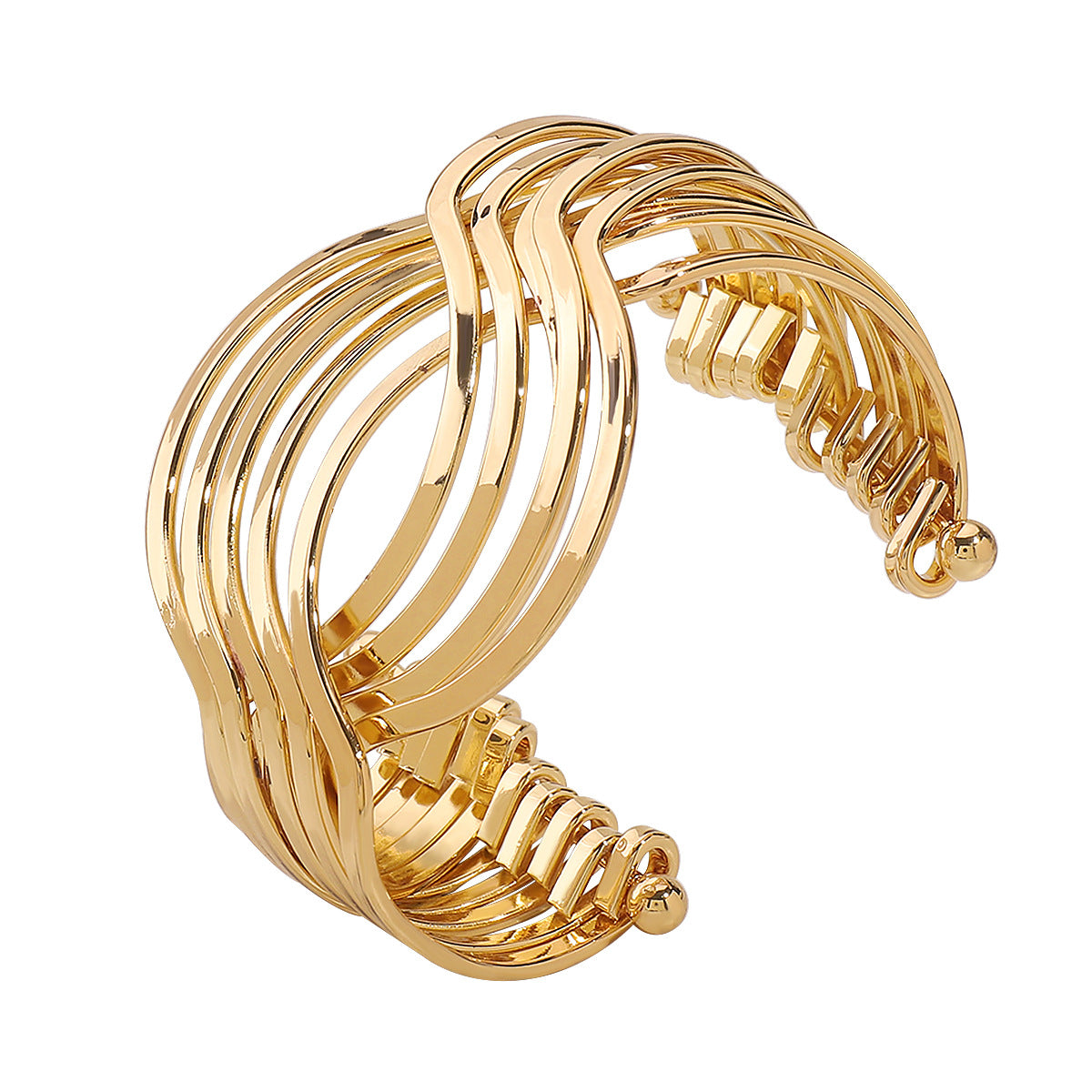 Hip-Hop Geometric Multi-Layer Twisted Wide Cuff Bracelet