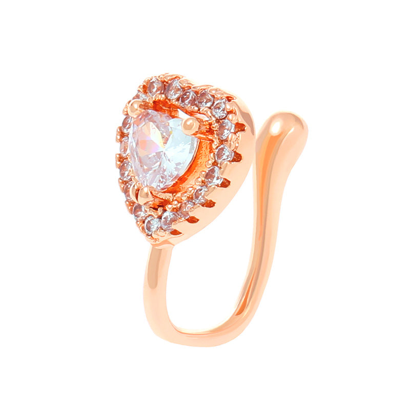 Simple Heart Shape 14k Gold Plated Zircon Nose Studs and Non-Piercing Nose Clips