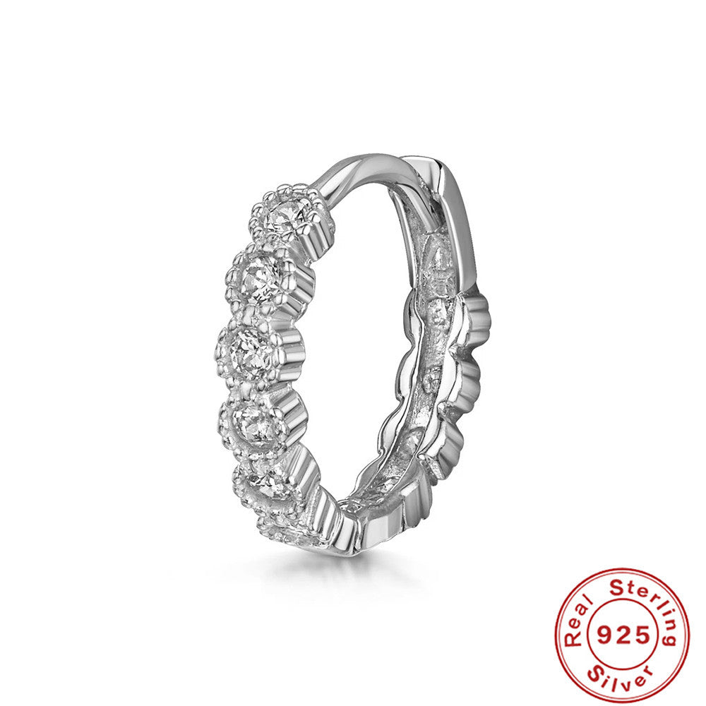 Retro Sterling Silver Zircon Inlay Hoop Earrings