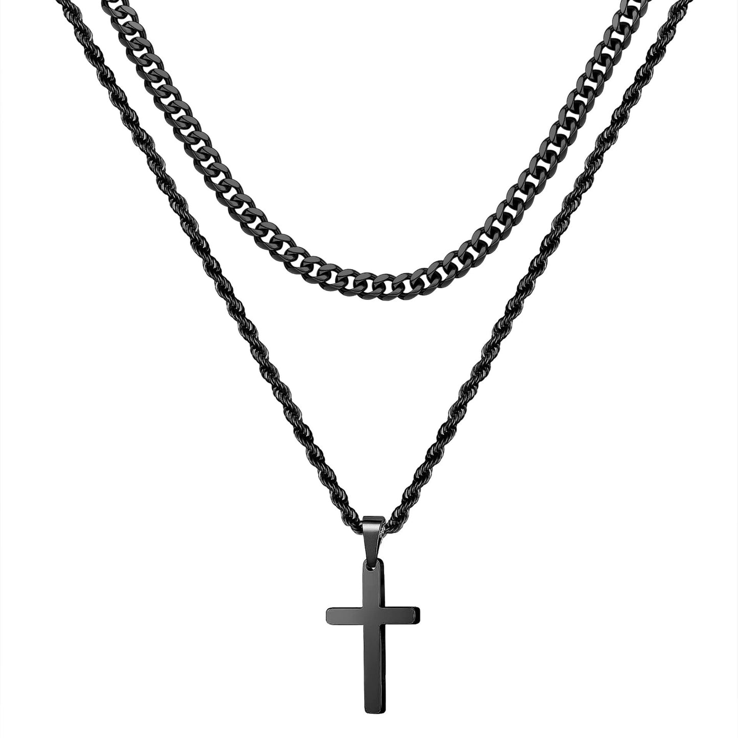 18k Gold Plated Geometric Cross Layered Necklace for Men