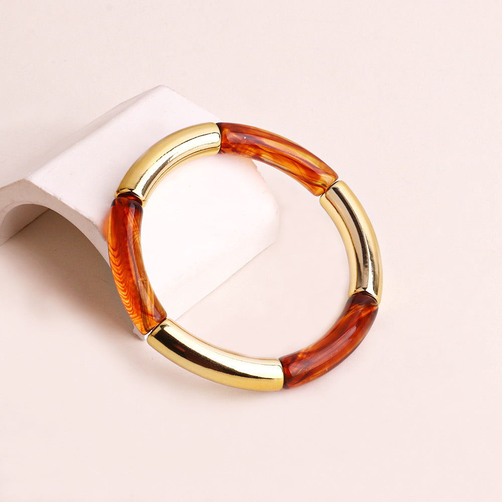Acrylic Round Tube Elastic Bangle Bracelet for Women