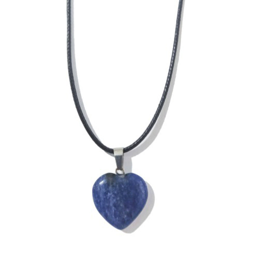 Simple Heart-Shaped Natural Stone Carved Pendant Necklace