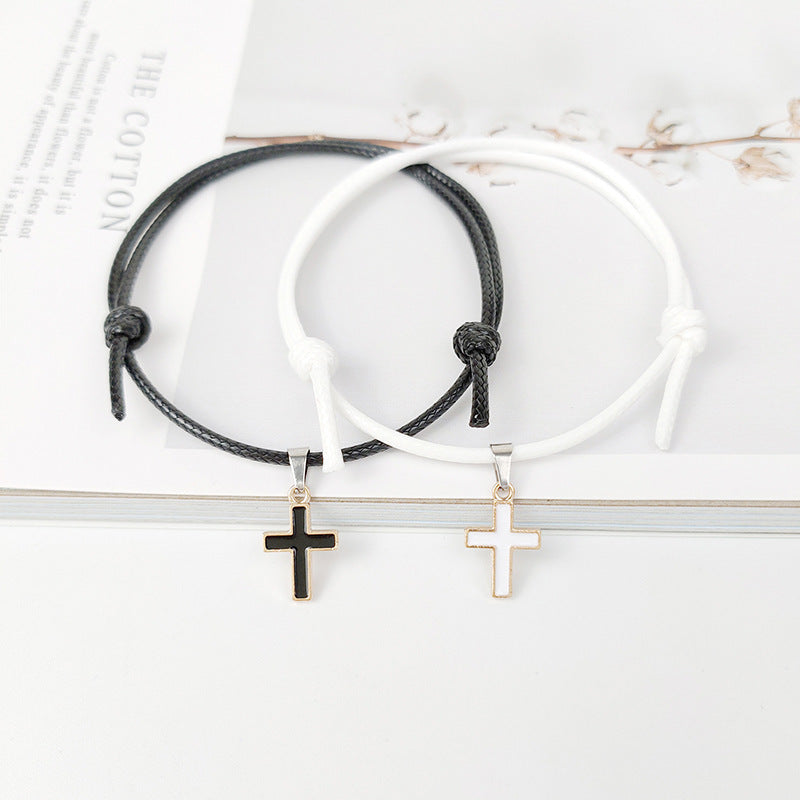 Alloy Cross Wax Rope Couple Bracelet Set Jewelry Wholesale
