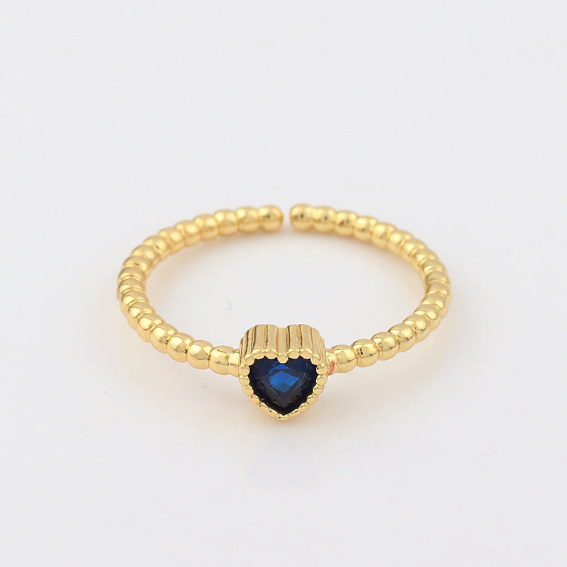 Fashion Heart Shape 18k Gold Plated Multicolor Zircon Open Ring
