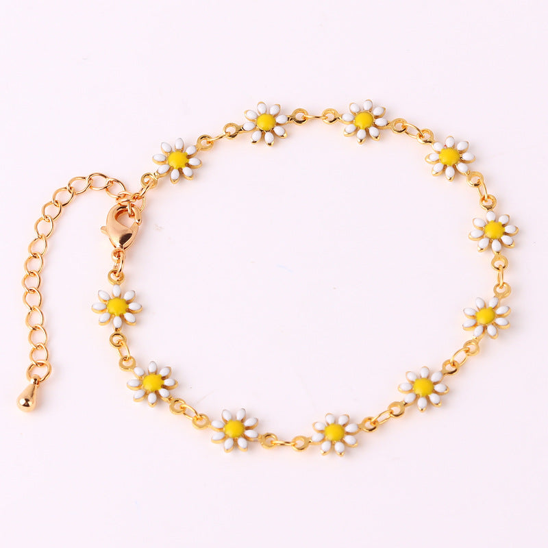 Fashion Daisy Enamel Flower Necklace and Bracelet Set - 18k Gold Plated