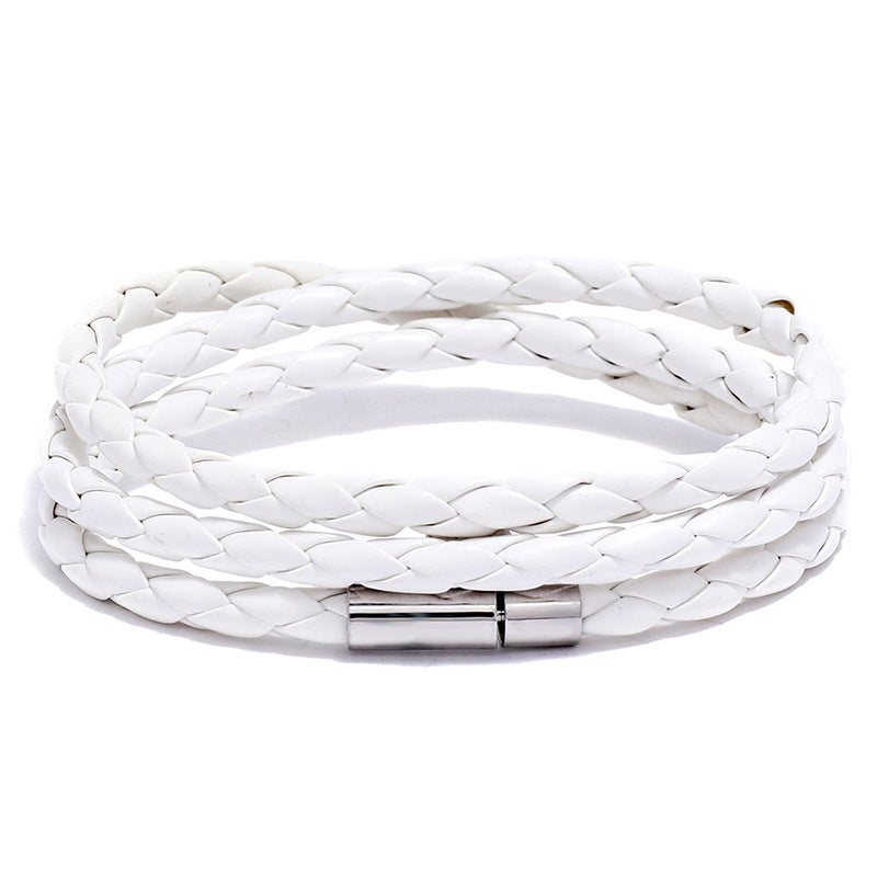 Fashion Braided Leather Multi-Loop Bracelet for Women and Friends Gift