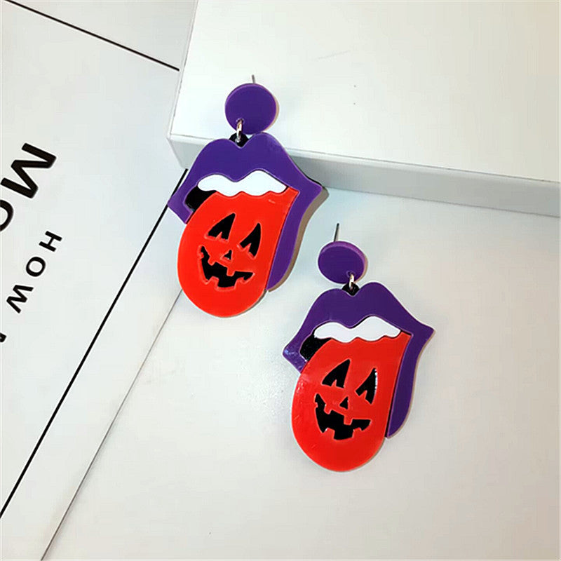 1 Pair Halloween Skull and Black Cat Acrylic Drop Earrings