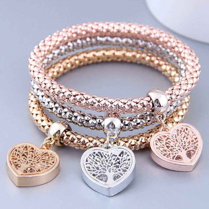 Tricolor Crown & Tree Starfish Pendant Multi-layer Bracelet Set