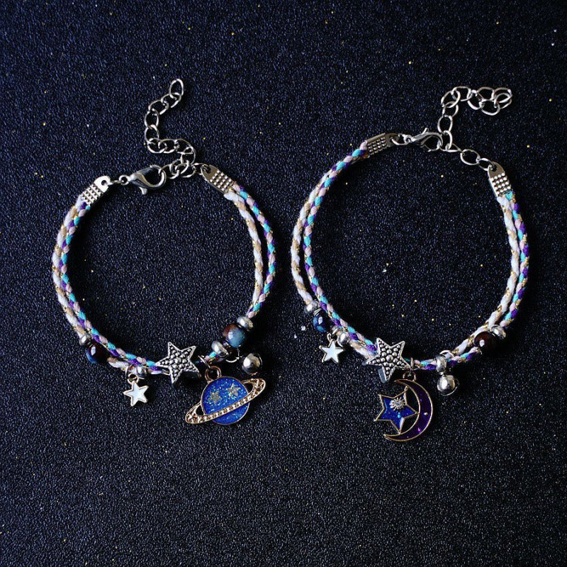 Fashion Astronaut Star and Moon Alloy Knitting Bracelets Set