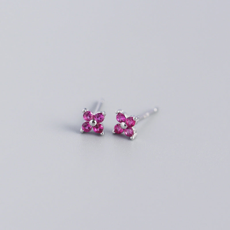 S925 Sterling Silver Colorful Four-Leaf Flower Stud Earrings for Women