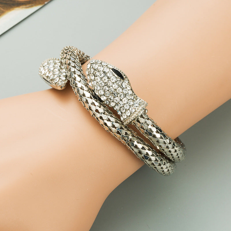 Punk Serpentine Rhinestone Inlaid Bracelet - Unique Vintage Style Cuff