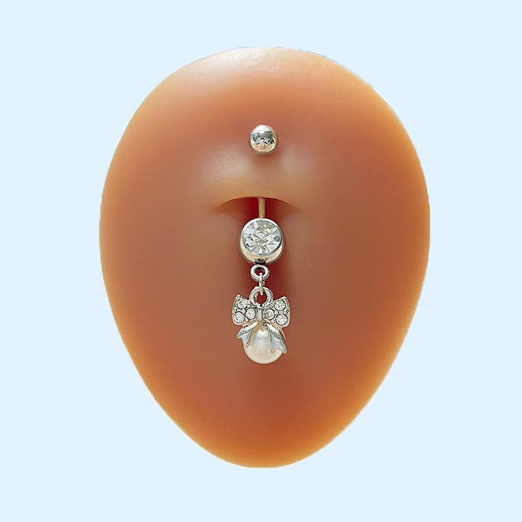 Cute Heart Shape Flower & Butterfly Zircon Belly Ring - Stainless Steel & Gold Plated