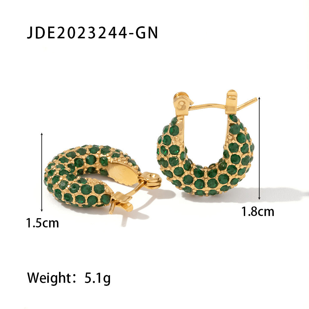 Geometric Gold Plated Stainless Steel Zircon Hoop Earrings