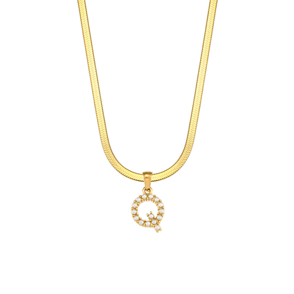 Elegant Letter Pendant Necklace with 18K Gold Plated Snake Chain and Artificial Pearls