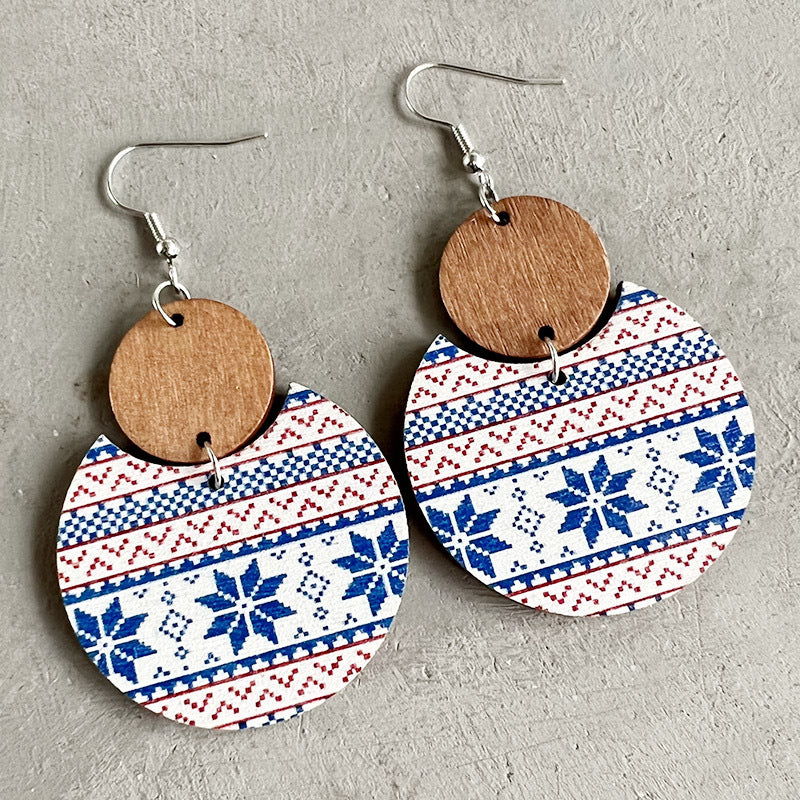 Bohemian Snowflake Geometric Wood Christmas Earrings for Women