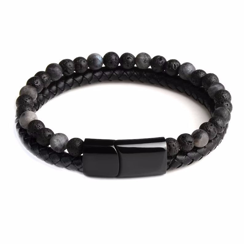 Fashion Double Layer Natural Stone Beaded Men's Bracelet