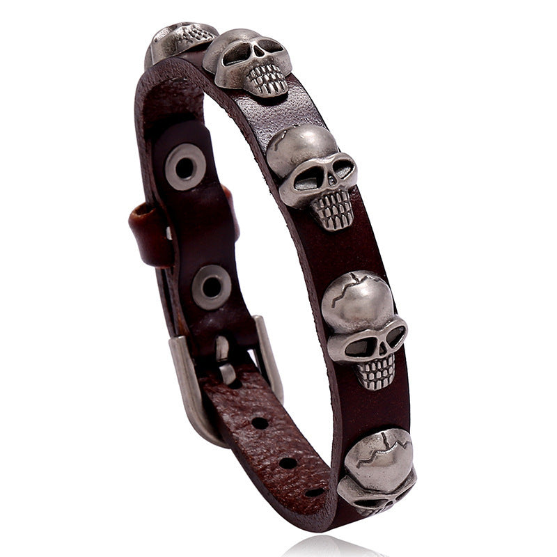 Punk Style Skull Leather Bracelet for Men and Women