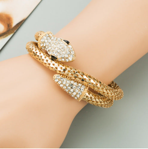 European American Punk Snakelike Winding Bracelet with Rhinestone Alloy Ornament