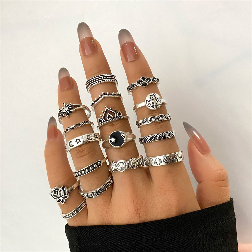 Vintage Retro Snake Design Joint Ring Set - 5 Pieces with Rhinestone Embellishments