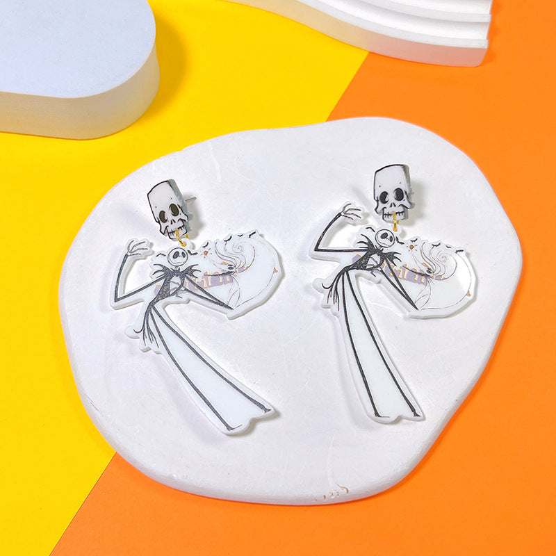 Hip-hop Punk Halloween Pumpkin Spider Web Skull Acrylic Drop Earrings