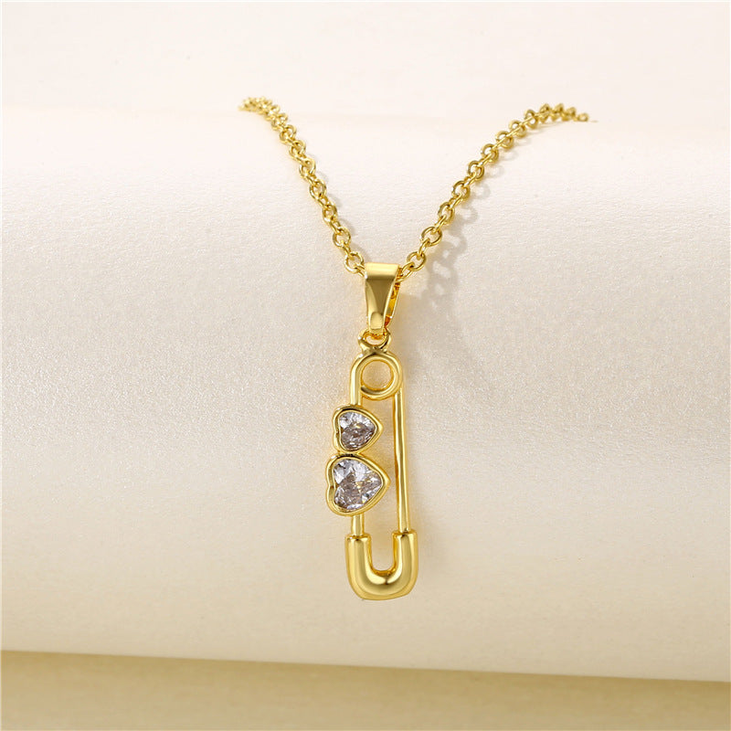 Artistic Geometric Zircon Pendant Necklace in 18K Gold Plated Stainless Steel