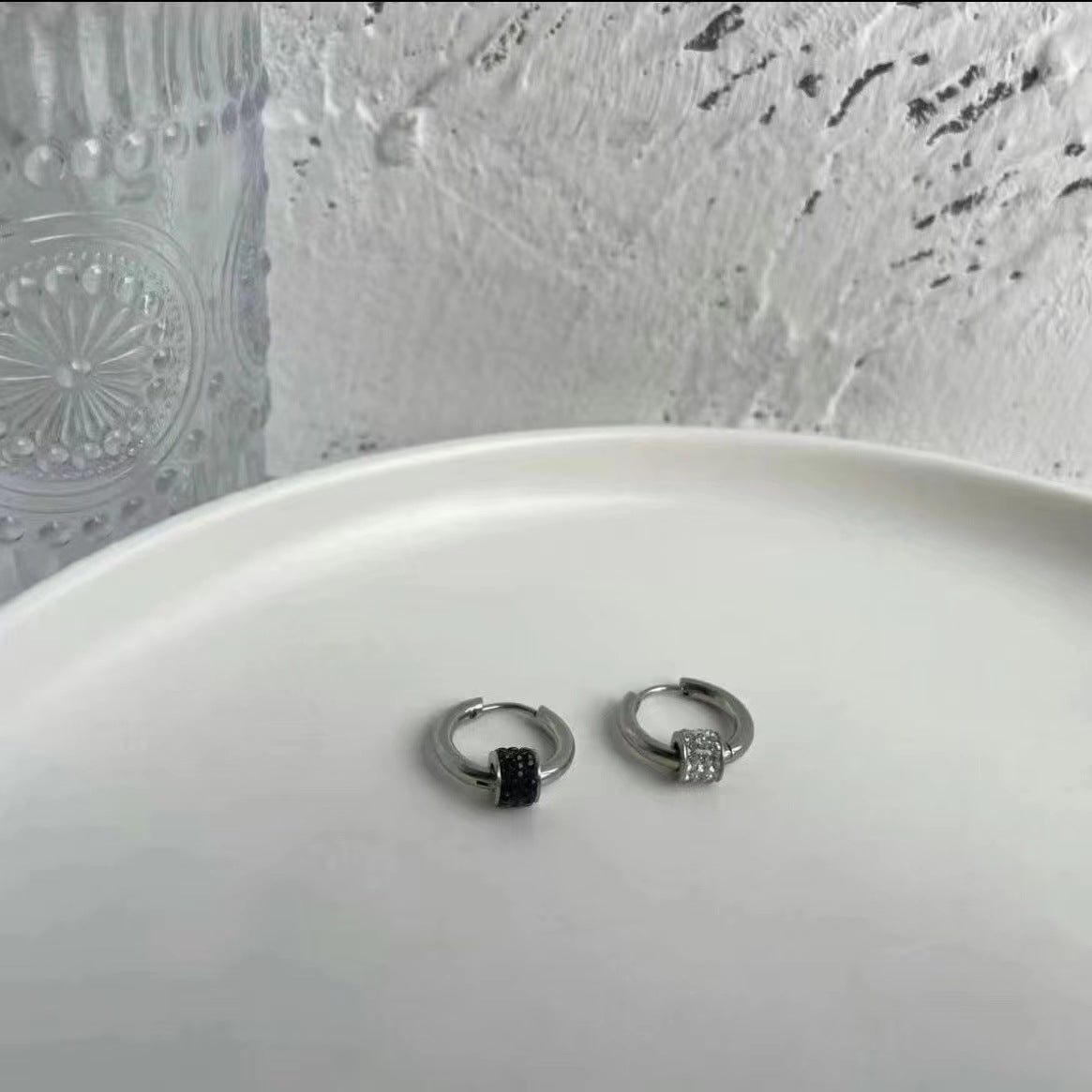 Men's Titanium Steel Diamond Hoop Earrings - Trendy Minimalist Design