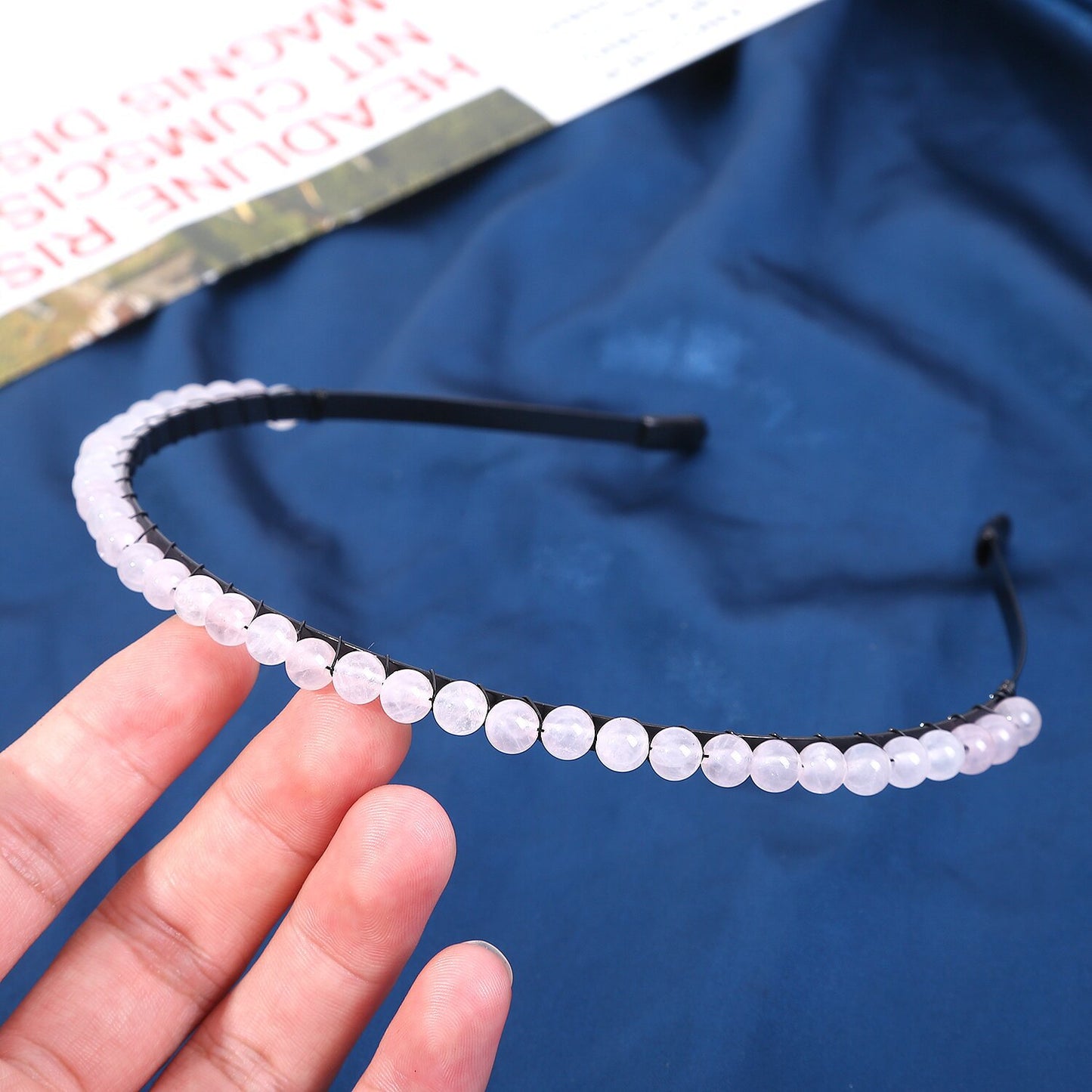 Women's Minimalist Color Block Beaded Crystal Hairband