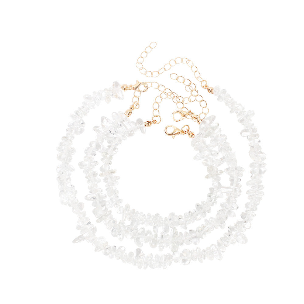 Simple Style Natural Stone Jewelry Set - Bracelet, Anklet, Necklace
