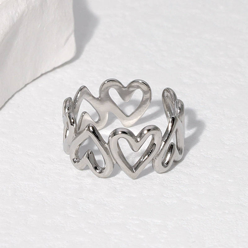 Sweet Heart Adjustable Stainless Steel Open Ring