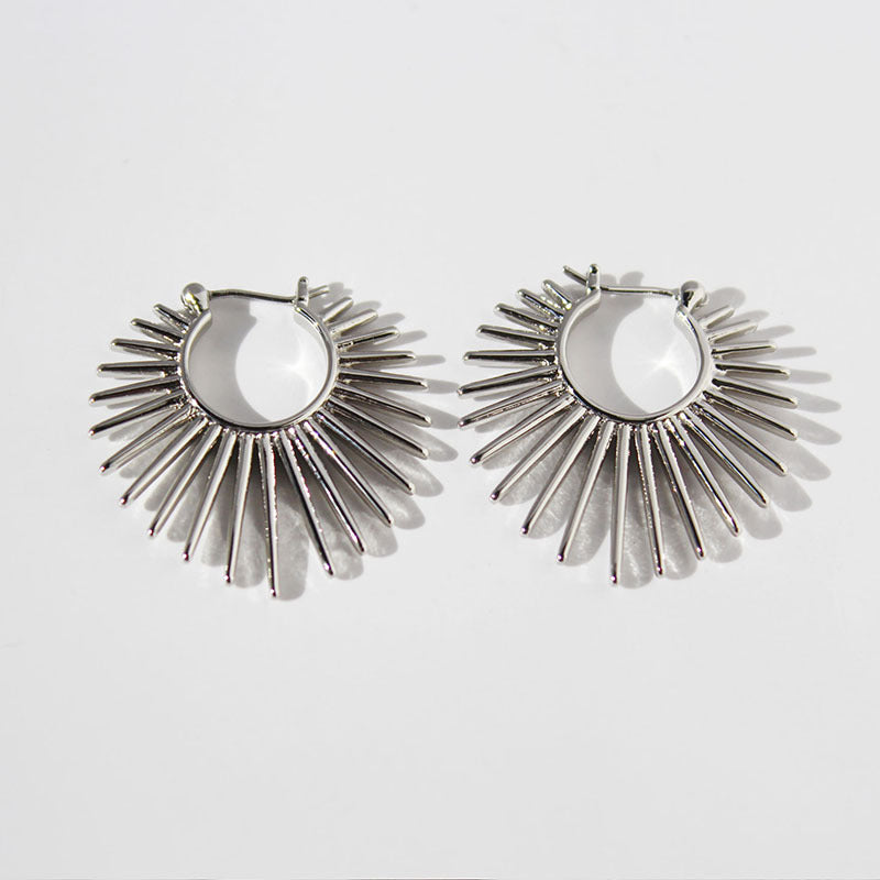 Exaggerated Punk Style Stainless Steel Grid Earrings with Artificial Diamonds