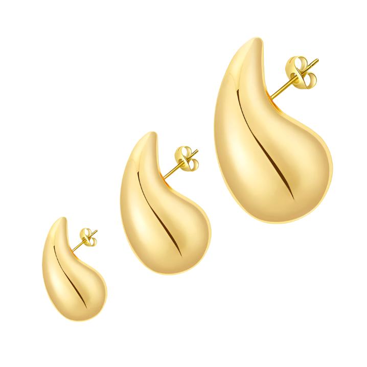 1 Pair Minimalist Water Droplet 18K Gold Plated 316L Stainless Steel Hollow Earrings